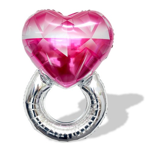핑크 하트 다이아몬드 반지 풍선, 3개