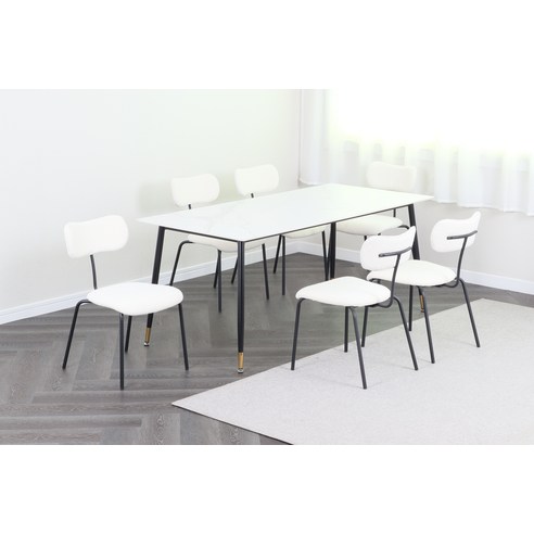 도리퍼니처 이플 세라믹 식탁 의자 세트 6인용 방문설치, 화이트+블랙(식탁), 아이보리(의자)
