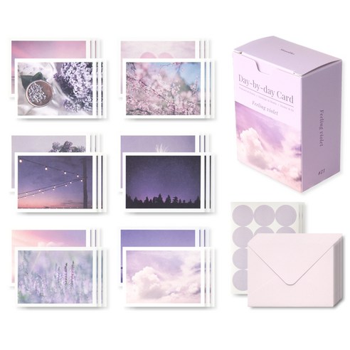 모노라이크 데이바이데이 카드 12종 x 3p + 봉투 36p + 스티커 36p 세트, Feeling violet, 1세트