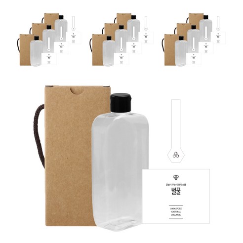 납작 꿀병 페트 250ml + 원터치블랙캡 + 심플벌꿀L 스티커 10p 세트, 1세트