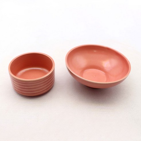 달소금 달콤 도자기 밥그릇 국그릇 공기대접 세트, 코랄, 공기 + 대접, 1개