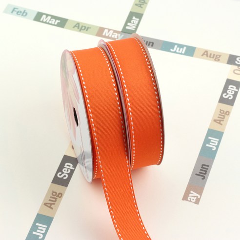 골직 스티치 리본 25mm, 오렌지 + 백색, 2개, 15m