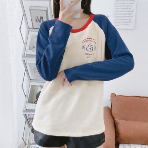 임산부 라운드넥 더블컬러 긴팔 수유티셔츠