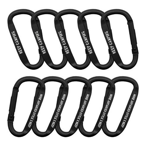 KEEP 캠핑 푸쉬형 버클 알루미늄 D형 카라비너 10p, 블랙, 1개