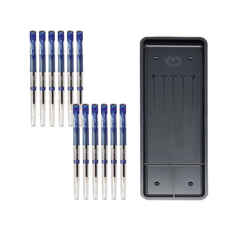 동아 젤존 볼펜 0.5mm 12p + 매표화학 펜접시 c형 세트, 청색(볼펜), 검정(펜접시), 1세트