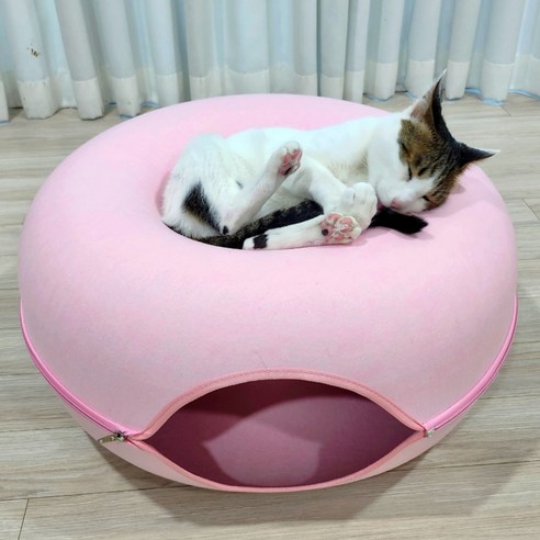 MAAH 고양이 터널 도넛 하우스 초대형 숨숨집, 파스텔핑크, 1개