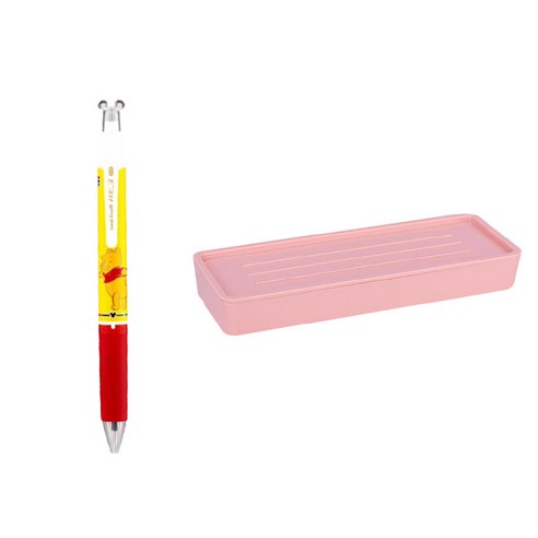 유니볼 RE 지워지는 볼펜 3색 3타입 0.5mm + 델리 누사인 2단 펜트레이 세트, 푸우단지(볼펜), 핑크(펜트레이), 1세트