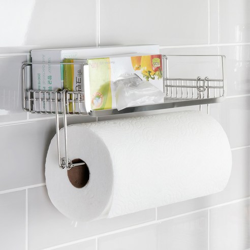 주방에 공간 절약적이고 편리한 수납을 위한 스마트접착 키친타올걸이 선반