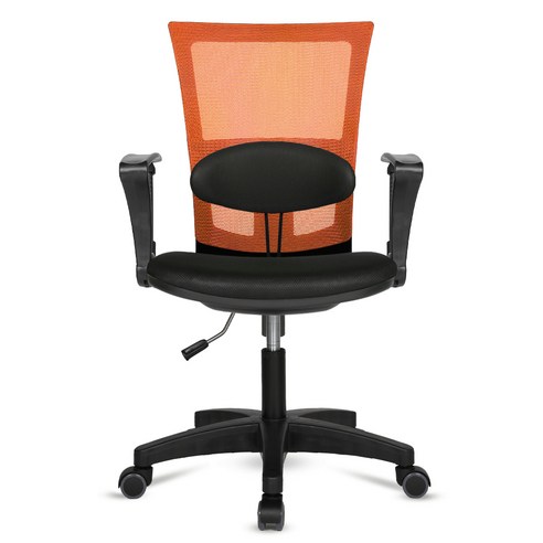 체어포커스 레오 대요추형 3각팔 블랙바디 의자 L03, 블랙 + 오렌지(메쉬)