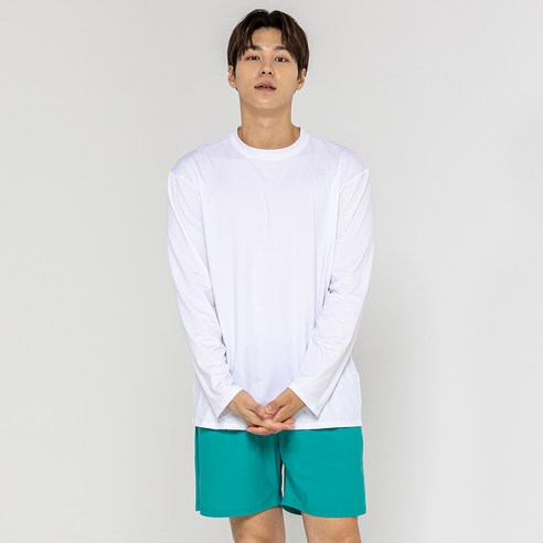 남성용 보나 오버핏 긴팔티 래쉬가드, 화이트