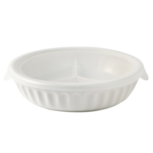 모다키친 도자기 웨이브 밀폐 원형 3칸 반찬 나눔접시 찬기, 1개