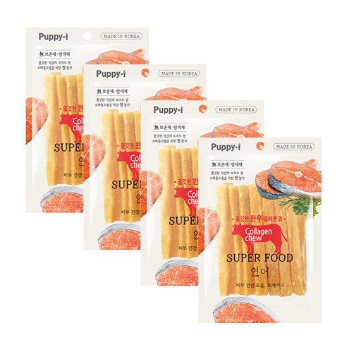 퍼피아이 쫄깃한 한우 콜라겐 강아지 덴탈껌, 연어맛, 100g, 4개