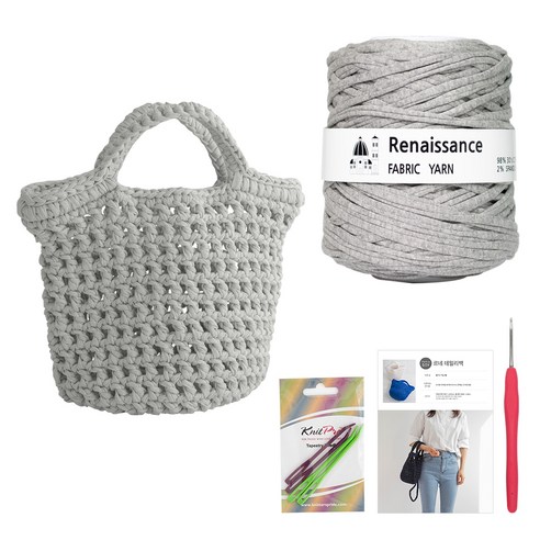 yarna 르네상스 데일리백 DIY 패키지, 멜란지그레이(실), 랜덤발송(코바늘), 1세트