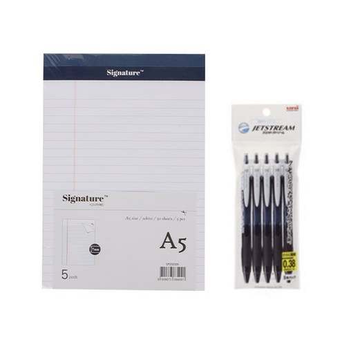 시그니처 리갈패드 A5 5p + 유니볼 제트스트림 볼펜 0.38mm 5p, 화이트(리갈패드), 24 블랙(볼펜), 1세트