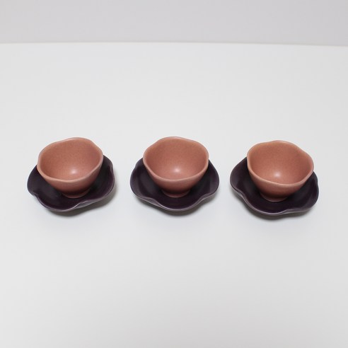 달소금 국산 핸드메이드 도자기 무광 꽃잎 찻잔 3종 세트, 딥퍼플, 딥퍼플, 딥퍼플, 1세트