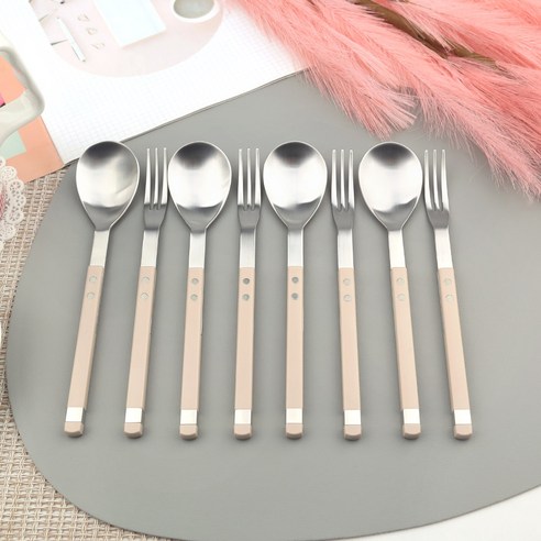 보겐 스퀘어 솔렌 디저트 커트러리 4인 세트, 다크베이지, 1세트, 디저트포크 4p + 디저트스푼 4p