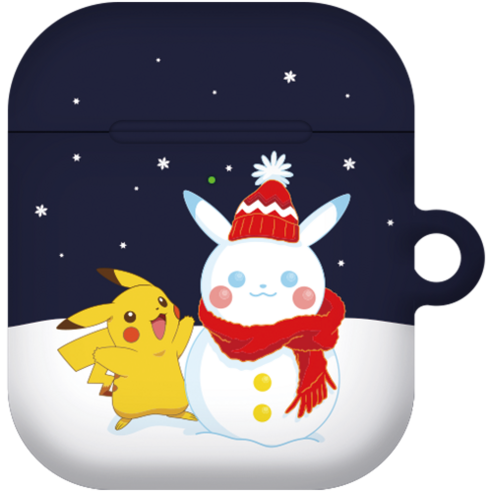 코쿼드 피카츄 크리스마스 에어팟 하드케이스 + 철가루 방지 스티커 2p, 눈사람 피카츄