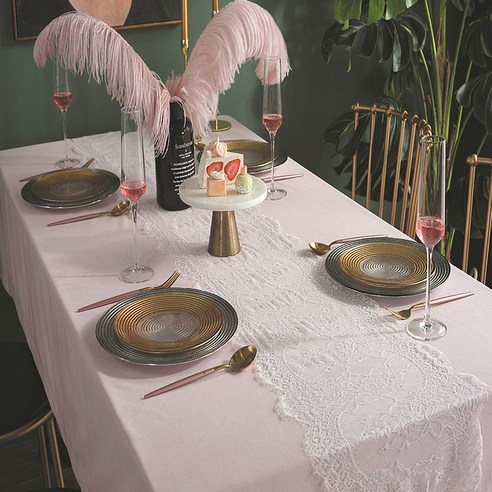 마켓에이 벨벳 하이엔드 심플 식탁보, 핑크, 130 x 220 cm