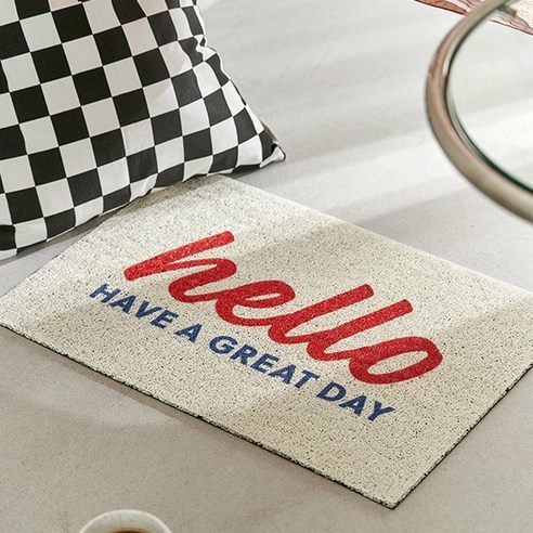 데코뷰 헬로 코일 현관 매트, 베이지 + 레드 + 블루