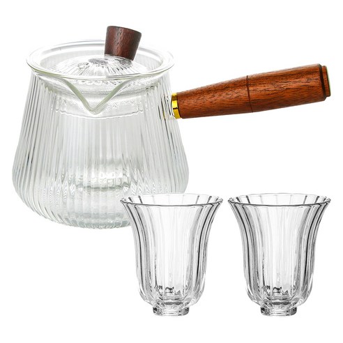 티이야기 내열유리 우드핸들 티포트 380ml + 슬림 찻잔 40ml x2p 세트, 혼합색상, 1세트, 티포트 380ml + 찻잔 40ml x 2p