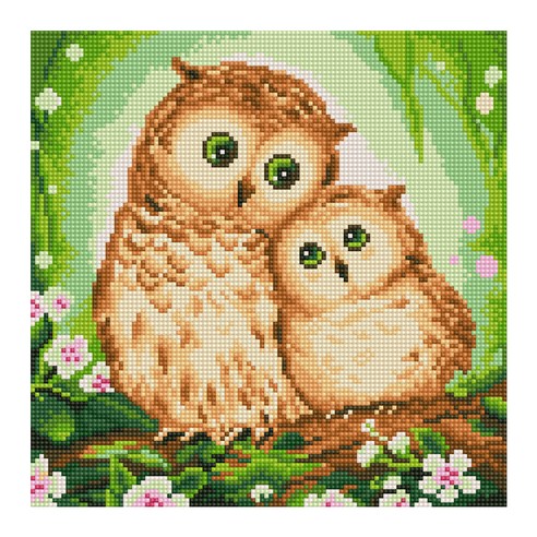 아이러브페인팅 캔버스형 보석십자수 DIY 키트 30 x 30 cm, 꽃과 부엉이, 1개