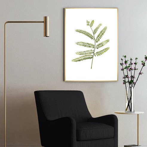 마벨인홈 인테리어 식물 그림 갸름한나무잎새B 포스터 + 알루미늄 액자 세트, 브론즈
