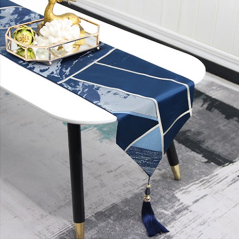 JCP 기하학 패턴 테이블 러너, 네이비, S(33 x 180 cm)