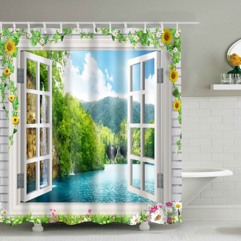 카리스 창밖 풍경 파티션 욕실 샤워 커튼 A02 150 x 180 cm, 1개