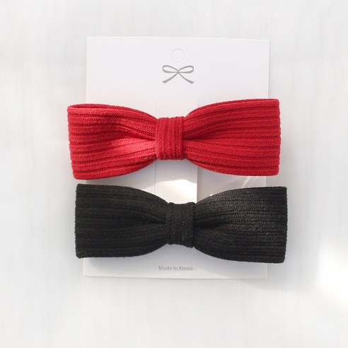 여아용 미니 골지 리본 머리핀 2종 세트 사이즈, FREE(9 x 3 cm), 색상, 레드, 블랙 섬네일