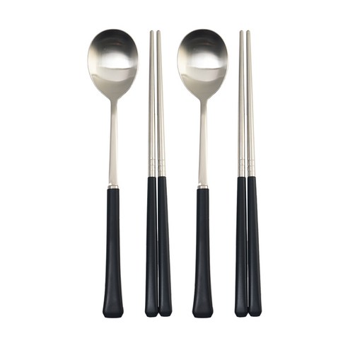 라온누리 블루밍 컬러 수저 2벌 세트, 숟가락 2p + 젓가락 2p, 블랙