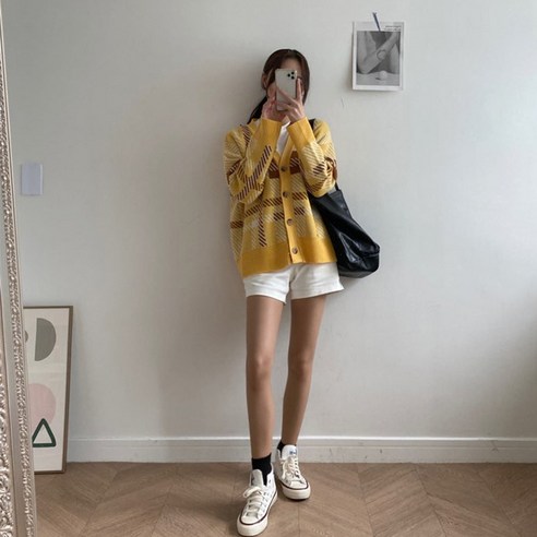 린다샵 여성용 리넥스 루즈핏 패턴 브이넥 가디건 CD1355K11