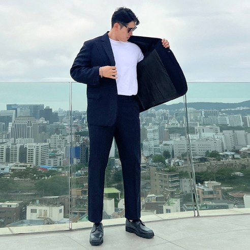 한 번에 멋진 스타일을 완성할 수 있는 파이브라지 남성용 빅사이즈 오버핏 텍스처 베이직 정장 세트