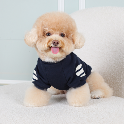 에이미러브즈펫 강아지 VA 패치 스트라이프 티셔츠, 네이비