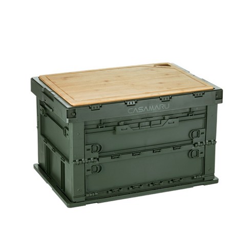 까사마루 대용량 캠핑 폴딩 박스 75L 1P + 원목 상판 1P, 카키, 1세트