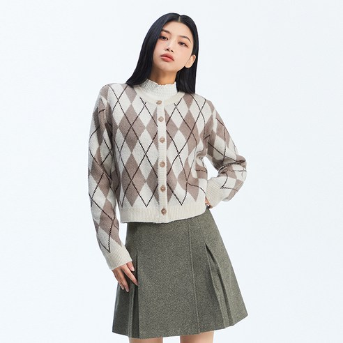 미쏘 여성용 라운드넥 아가일 가디건