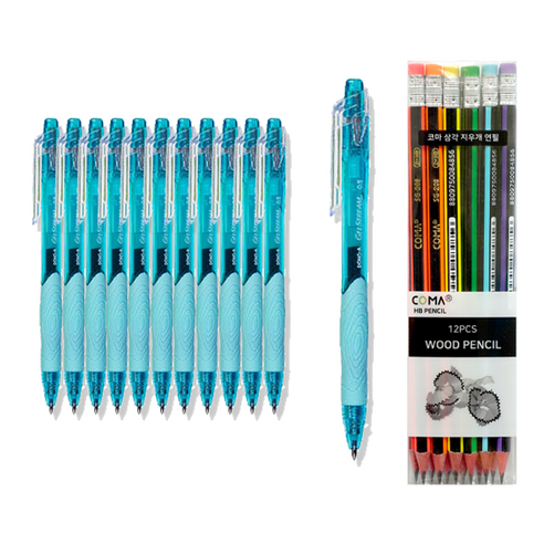 동아 겔스트림 펜 C-0.5mm 12p + 투코비 코마 삼각 지우개 연필 SG-208 12p 세트, 에메랄드, 1세트