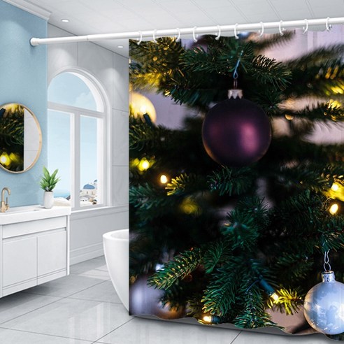 플로즈 겨울 크리스마스 시리즈 디자인 욕실 샤워 커튼 A04 90 x 180 cm, 1개