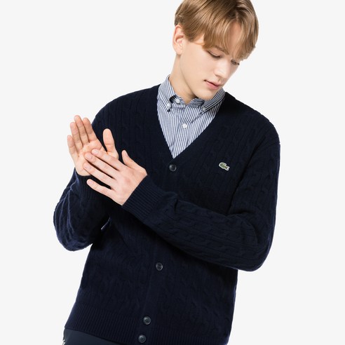 라코스테 남성용 베이직 케이블 가디건 AH889E-51N