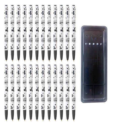 모나미 153 카툰 볼펜 0.5mm 24p + 매표 펜 접시 C형 세트, 섀도우블랙(볼펜), 검정색(펜접시), 1세트