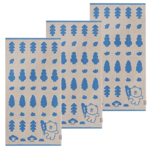 라인프렌즈 포레스트 선염 세면 타월 160g, 블루, 3개