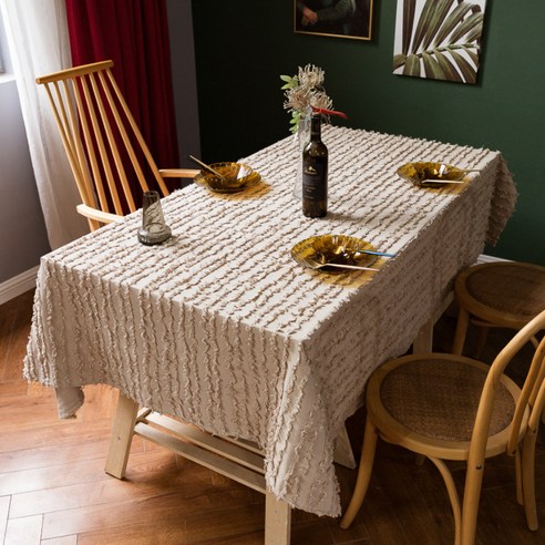 마켓에이 태슬 라인 단색 식탁보, 베이지, 320 x 150 cm