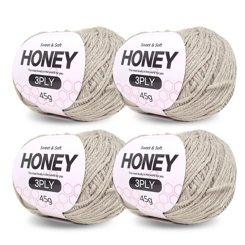 니뜨 허니 3ply 뜨개실 45g x 4p + 무료 도안 세트, 19 베이지그레이, 4개