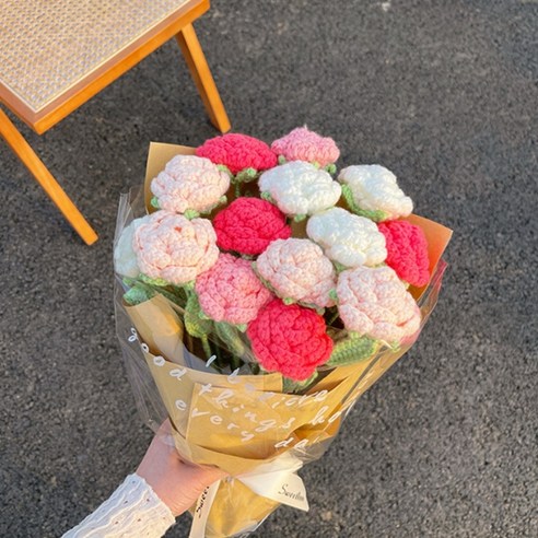 소니오 수제 뜨개질 꽃다발 DIY 패키지, 1세트, 09 핑크 장미