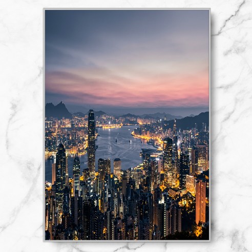 RYMD 홍콩 도시 포스터 + 메탈 액자, 실버