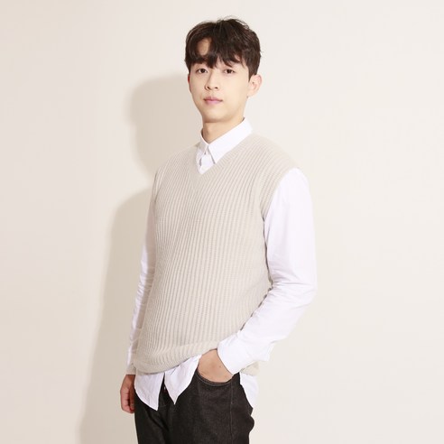 필베리 남성용 고밀도 브이넥 니트 베스트