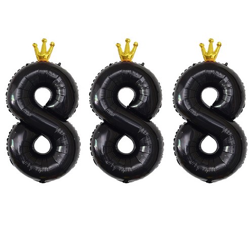 JOYPARTY 숫자 8 은박풍선 왕관 90cm, 블랙, 3개