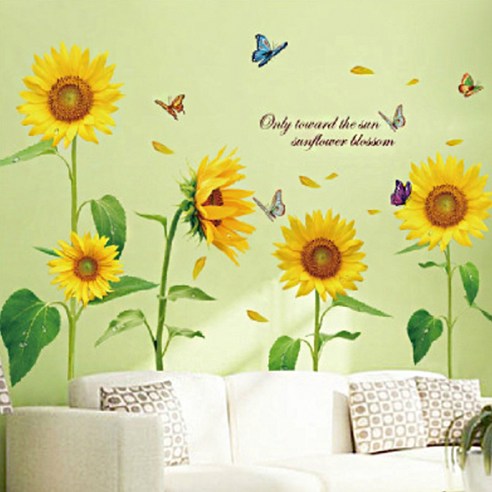 아리코 해바라기와 나비 꽃무늬 포인트벽지 스티커 3p