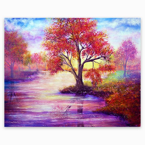 케이엠엘리홀딩스 DIY 3D 원형 보석십자수 일체형 캔버스 액자 50 x 40cm, 바이올렛단풍, 1개