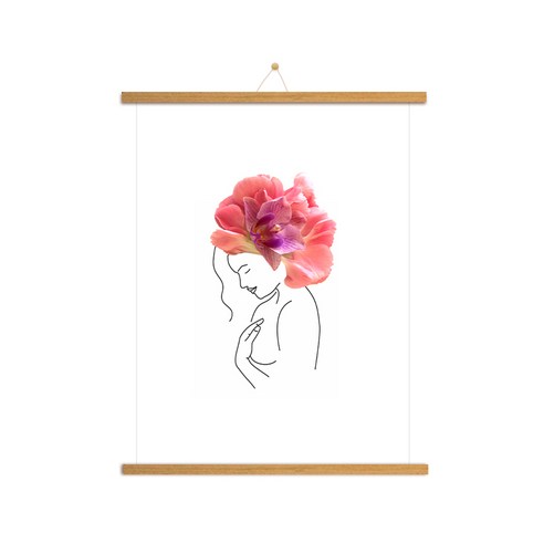 우드 족자 + 꽃과 여인 C 포스터 + 꼭꼬핀 세트, 모카우드