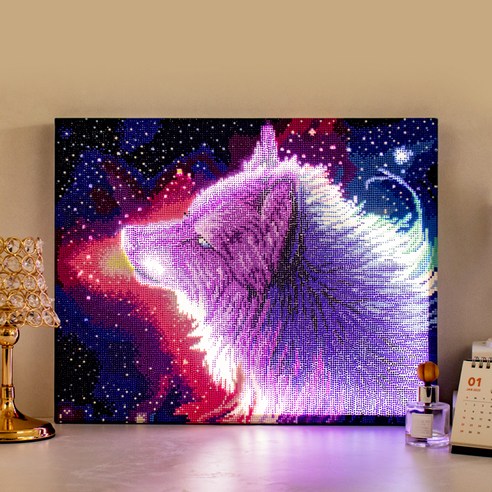 아트조이 DIY LED 캔버스형 보석십자수 40 x 50 cm, 갤럭시 울프, 1개